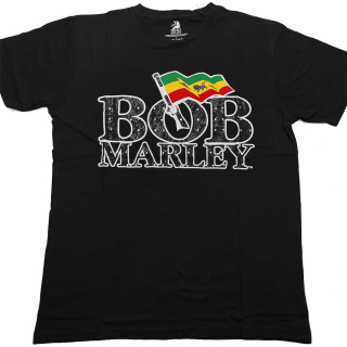 BOB MARLEY - Flag Logo Diamante - čierne pánske tričko