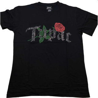 2PAC - TUPAC - Rose Logo Diamante - čierne pánske tričko