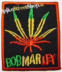 BOB MARLEY - Nápis a mariška vo farbách jamajskej zástavy - nažehlovacia nášivka