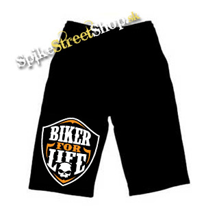 Kraťasy BIKER FOR LIFE - Skull Logo Crest - Ľahké sieťované čierne letné šortky