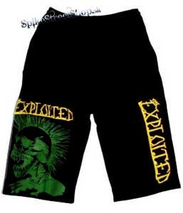 Kraťasy EXPLOITED - Yellow Logo/Green Skull - Ľahké sieťované čierne šortky