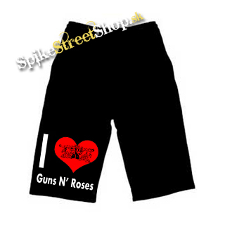 Kraťasy I LOVE GUNS N ROSES - Logo  - Ľahké sieťované čierne letné šortky