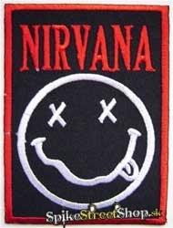 NIRVANA - Červené logo + biely smajlo - nažehlovacia nášivka