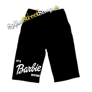 Kraťasy ITS BARBIE BITCH - Logo - Ľahké sieťované čierne letné šortky