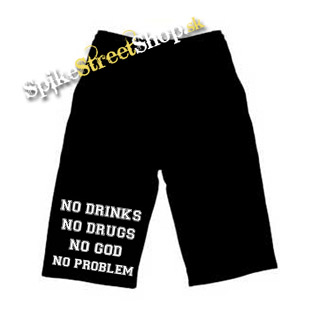 Kraťasy NO DRINKS, NO DRUGS, NO GOD, NO PROBLEM - Ľahké sieťované čierne šortky