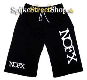 Kraťasy NOFX - Biele nápisy - Ľahké sieťované čierne letné šortky