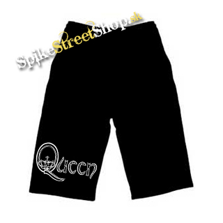 Kraťasy QUEEN - Logo Simple - Voľné sieťované čierne letné šortky