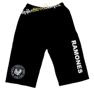 Kraťasy RAMONES - Nápis a biele logo - Voľné sieťované čierne letné šortky