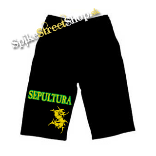 Kraťasy SEPULTURA - Brasil Flag Logo - Voľné sieťované čierne letné šortky