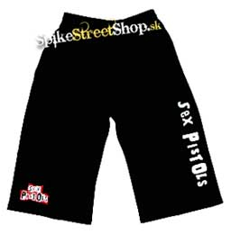 Kraťasy SEX PISTOLS - Nápis + Logo - Voľné sieťované čierne letné šortky