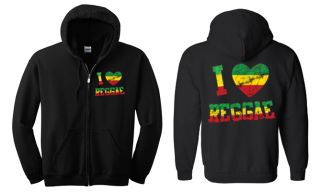 I LOVE REGGAE - čierna detská mikina na zips