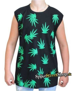 MARIHUANA - Green Leaf - čierne pánske tričko bez rukávov