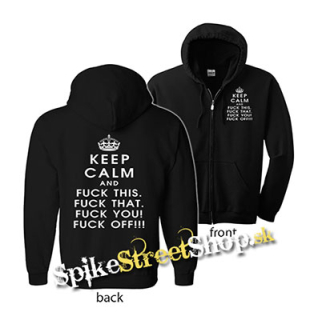 KEEP CALM AND FUCK OFF - čierna detská mikina na zips