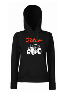 ZETOR - Červené logo a traktor - čierna dámska mikina