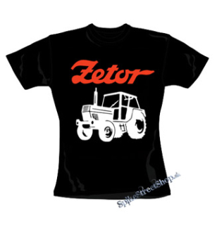 ZETOR - Čevené logo a traktor - čierne dámske tričko