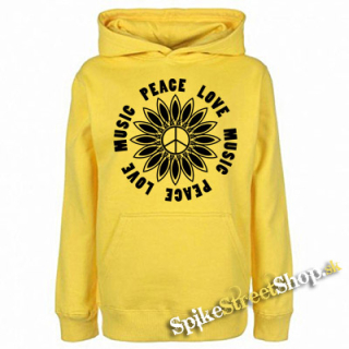 PEACE LOVE MUSIC - žltá pánska mikina
