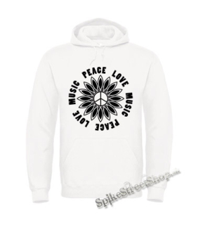 PEACE LOVE MUSIC - biela pánska mikina