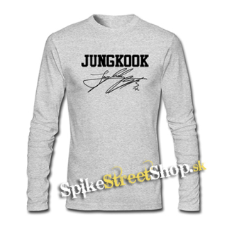 JUNGKOOK - Logo & Signature - šedé pánske tričko s dlhými rukávmi