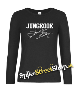 JUNGKOOK - Logo & Signature - čierne dámske tričko s dlhými rukávmi