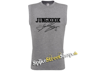 JUNGKOOK - Logo & Signature - Šedé pánske tričko bez rukávov